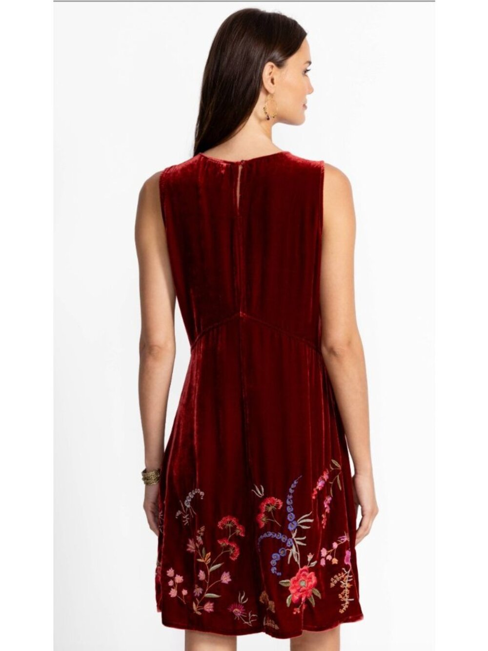 Johnny Was $378 Velvet Chevron Tank Dress Size XL Floral Embroidered Mini - Picture 6 of 8